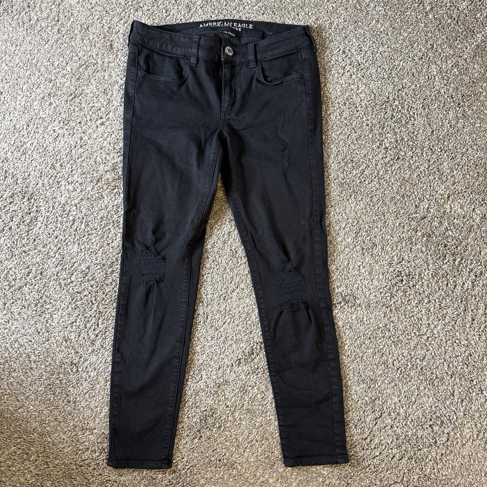American Eagle Jeans Women's Stretch Distressed Jeggings Black Size 8 Short